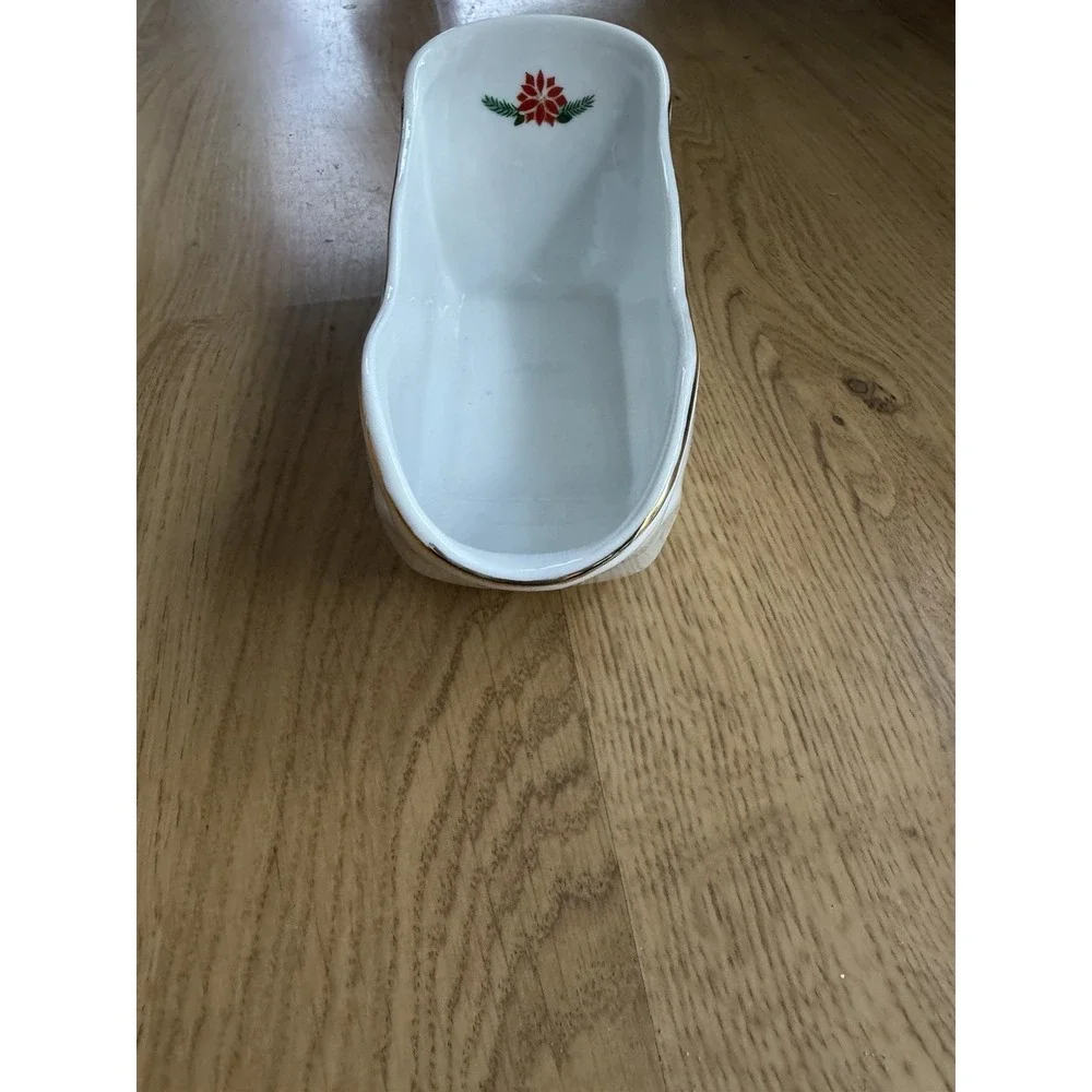 Vintage Christmas Gravy Boat Large  Sleigh Holiday Porcelain Fine China